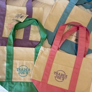 Trader Joe's Canvas Tote Bag Set - Pink, Green, Blue, Purple